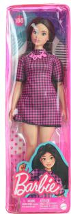 Barbie Modelka - černo-růžové kostkované šaty HBV20