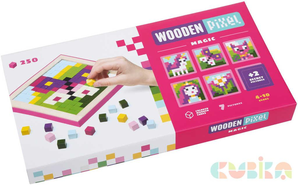 CUBIKA DŘEVO Baby mozaika Wooden pixel Kouzla set 250 dílků + 7 předloh