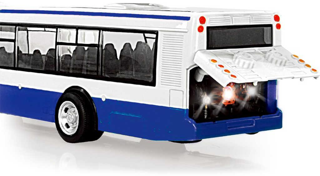 Autobus MHD 28cm česky hlásí zastávky funkční dveře na baterie Světlo Zvuk CZ