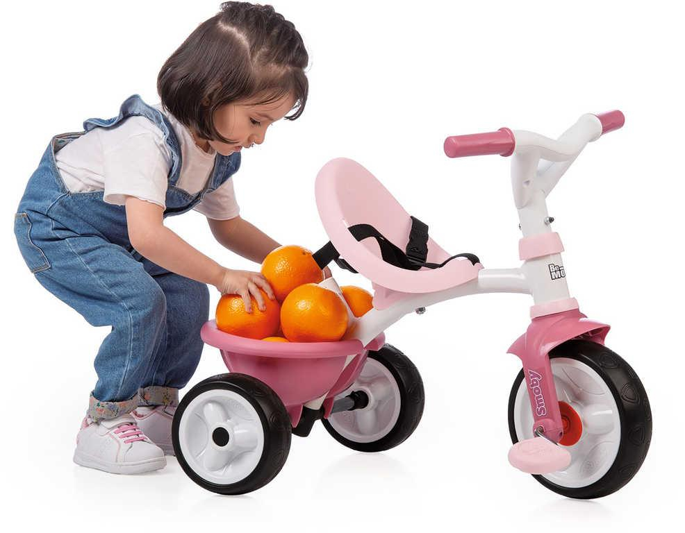 SMOBY Baby tříkolka šlapací Be Move 68x52x52cm růžová s vodící tyčí 2v1