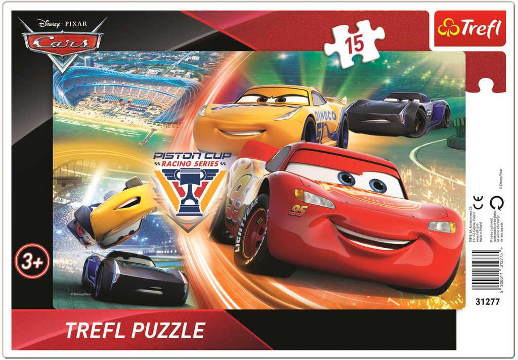 TREFL PUZZLE Deskové Cars 3 (Auta) Boj o vítězství skládačka 26x16cm 15 dílků