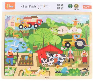 Dřevěné puzzle 48 dílků - farma