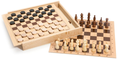 Jeujura Šachy a dáma v dřevěné krabici