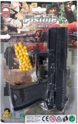 Pistole dětská pružinová kuličkovka set s náboji na kuličky na kartě plast