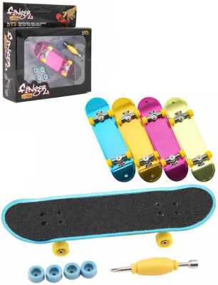 Skateboard mini šroubovací 9cm prkno s doplňky v krabičce 4 barvy kov