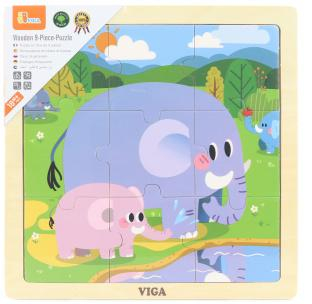 Dřevěné puzzle 9 dílků - sloni