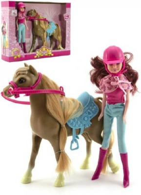 Panenka žokejka jezdecký set s osedlaným koněm v krabici