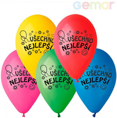 GEMAR Balónek nafukovací 26cm potisk VŠECHNO NEJLEPŠÍ různé barvy 1ks