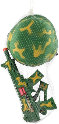 Vojenská sada samopal 31cm na setrvačník jiskřící + helma dětská přilba v síťce