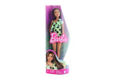 Barbie Modelka-limetkové šaty s puntíky HPF76