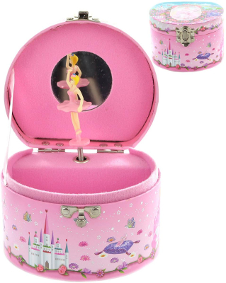Šperkovnice hrací skříňka kulatá s panenkou baletkou na natažení karton