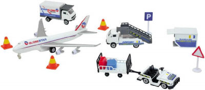 DICKIE Letiště hrací set airport letadlo + 3 auta s doplňky kov v krabici
