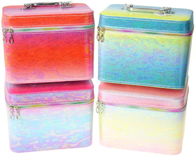 Kufřík dětský kosmetický barevný lesklý vel. L se zrcátkem na zip