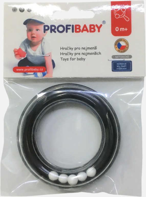 PROFIBABY Baby kroužek chrastítko s kuličkami černobílé pro miminko