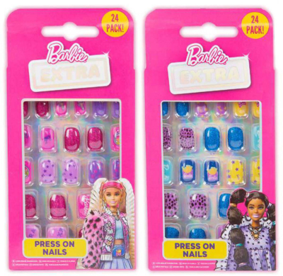 Nalepovací umělé nehty Barbie dětské třpytivé set 24ks 2 druhy v krabici