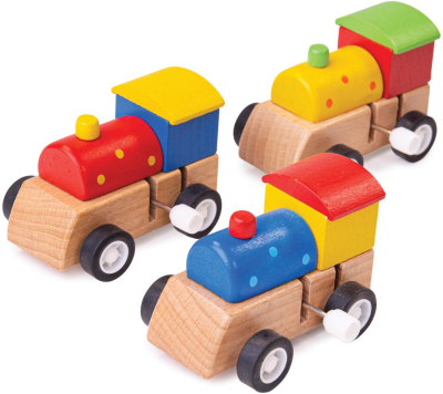 Bigjigs Toys Dřevěná barevná mašinka na natahování 1ks