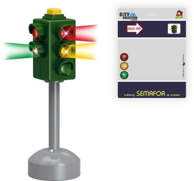 Set semafor silniční 12cm + 2 dopravní značky na baterie Světlo Zvuk plast
