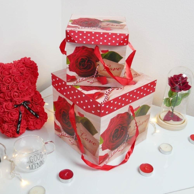Dárková krabička 22 cm - valentýnská růže