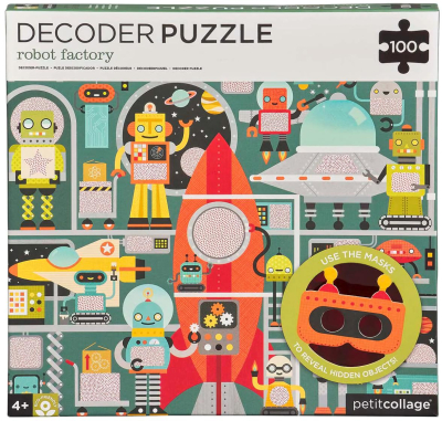 Petit Collage Puzzle roboti 100 ks s 3D brýlemi