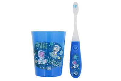 Dětský zubní kartáček s časovačem modrý - Vesmírné závody