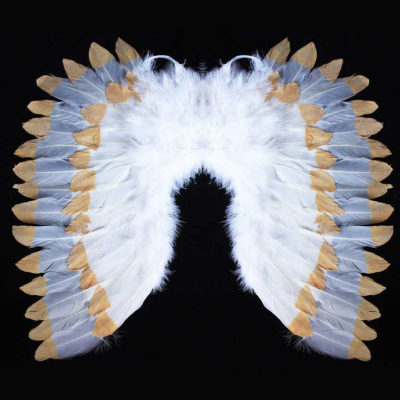 KARNEVAL Andělská křídla s peřím bílo-zlatá *KARNEVALOVÝ DOPLNĚK*