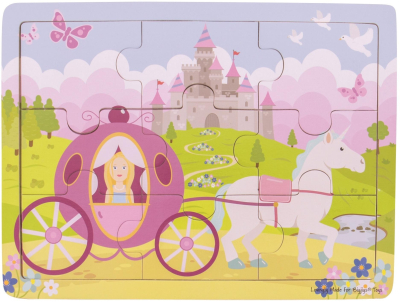 Bigjigs Toys Dřevěné puzzle princezna s kočárem