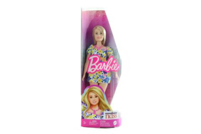 Barbie Modelka - šaty s modrými a žlutými květinami HJT05
