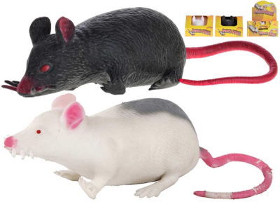 Myš strečová natahovací 12cm zvířátko elastické 2 barvy v krabičce