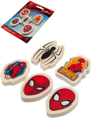 Guma mazací tvarovaná Spiderman set 5ks dětské školní potřeby na kartě