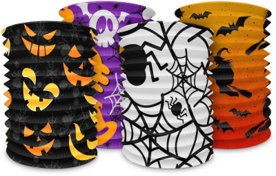 Lampion válec Halloween na svíčku krčený papír 4 druhy v sáčku