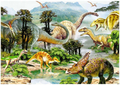 DINO Puzzle 100 dílků XL Život dinosaurů 47x33cm skládačka v krabici